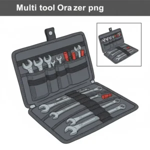 Open view of a multi-compartment pocket tool pouch showing various elastic loops and pockets for optimal organization of small wrenches and drivers.