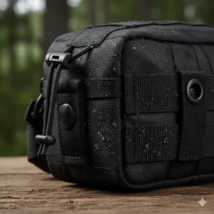 Image highlighting the heavy-duty, water-resistant nylon material used in the construction of the molle bottle holder.