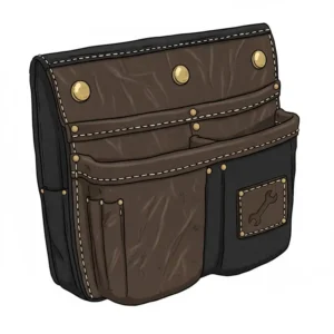 A macro shot emphasizing the reinforced stitching and rugged, heavy-duty material (like leather or ballistic nylon) of a reliable construction pouch.