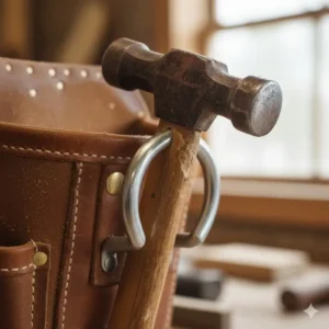 6. Reinforced metal hammer loop feature found on a high-quality carpenters tool pouch, crucial for safety and convenience.