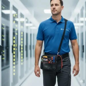A field technician carrying a compact and lightweight tool pouch with tools for repairs.