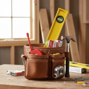 7. Large capacity framing style carpenters tool pouch optimized to carry framing specific tools like a chalk line and large level.