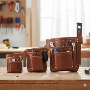 8. A lineup of small, medium, and large carpenters tool pouch options to suit various jobs and user needs.
