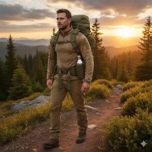 Versatile MOLLE bottle pouch secured to a duty belt or shoulder sling for hands-free carrying.