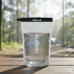 Using clear nalgene pouches to organize and store trail mix and dried food in a backpacking pack.
