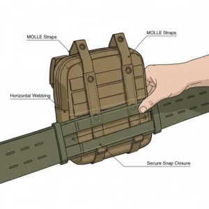 Technical illustration of the best dump pouch showing the MOLLE webbing system for secure attachment.