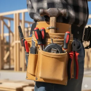 Close-up view of the intelligent pocket layout on the right-side framing pouches, organized for common hand tools.