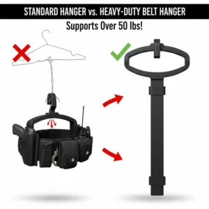 Illustration demonstrating the high weight-bearing capacity of a reinforced duty belt hanger.