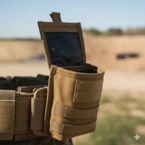 Illustration 2: An expanded and fully deployed roll up dump pouch ready for rapid magazine recovery during training.