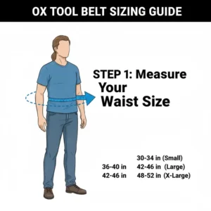 Diagram showing how to measure waist size correctly for selecting the right size of an ox tool belt.