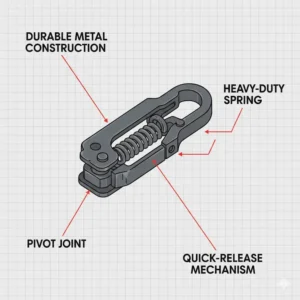 Illustration demonstrating how the versatile tool pouch clip works on various types of utility belts.