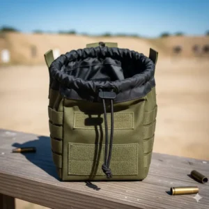 Interior view of an empty mag dump pouch showing the drawstring closure and storage volume.