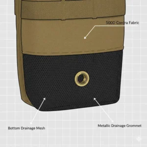 Close-up view of the best dump pouch highlighting the drainage grommet and heavy-duty material.