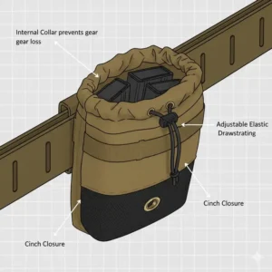 Illustration of the adjustable drawstring cinch on the best dump pouch for secure gear retention.