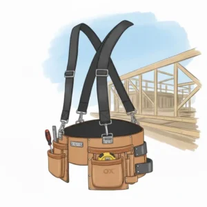 Image displaying the optional comfort suspender system attachment compatible with an ox tool belt to distribute weight.