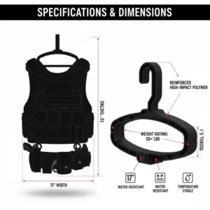 Versatile equipment storage showing a duty belt hanger supporting both a belt and a tactical vest.