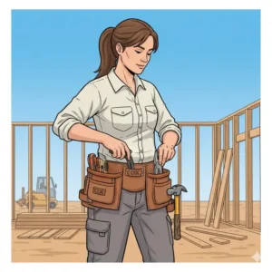 Full-body image of a tradesperson effortlessly accessing tools from their ox tool belt on an active job site.