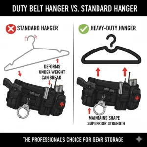 Technical drawing with precise measurements and dimensions of a standard duty belt hanger.