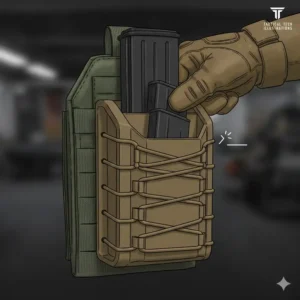 Close-up of kydex inserts inside the best molle mag pouches for rapid magazine reloads.