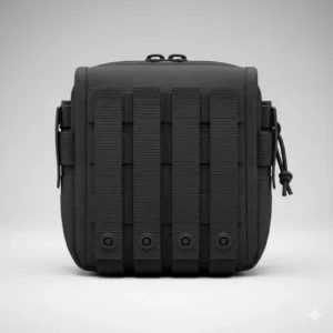 Rear view of a molle admin pouch showing the vertical snap-button straps for PALS webbing.