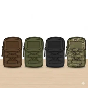 Multiple color variations of the small molle admin pouch including olive drab and coyote brown.