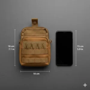 Size comparison of a compact velcro admin pouch next to common everyday items.