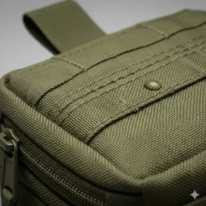 Detailed texture of 500D Cordura nylon fabric on a water-resistant tactical admin pouch with reinforced stitching.