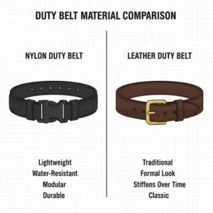 Side-by-side material comparison between a nylon and a leather best duty belt.