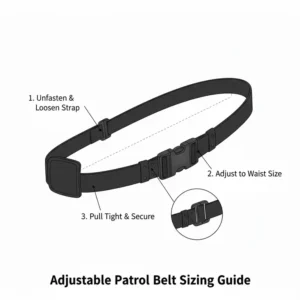 Visual guide showing how to adjust the length of a patrol belt for a custom fit.