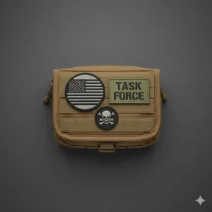 A large front loop panel on a velcro admin pouch used for displaying tactical patches.