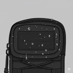 Close-up of water beading off the durable fabric of a water-resistant small molle admin pouch.