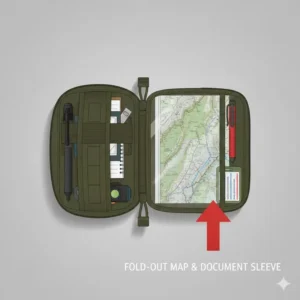 An admin pouch with a fold-out transparent vinyl sleeve for maps and ID cards.