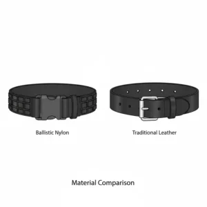 Side-by-side comparison illustration of a ballistic nylon patrol belt and a traditional leather duty belt.