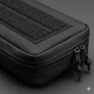 Close-up of the water-resistant fabric and stitching quality of a velcro admin pouch.