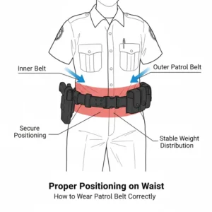 Illustration showing the correct anatomical positioning of a patrol belt over an inner belt for maximum stability.