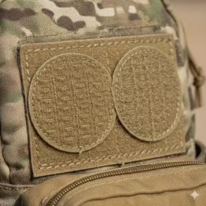 Close-up shot showing the strong hook and loop fastener on the rear of velcro backed pouches.