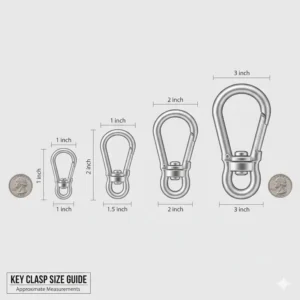 Size comparison guide showing different dimensions of a standard key clasp.