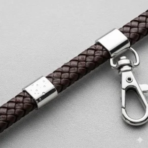 Close-up of the durable braided cord and water-resistant finish of the keychain short lanyard.