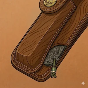 The soft scratch-resistant internal lining of a professional folding knife sheath.