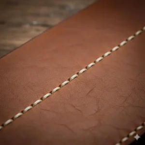 Close-up of the high-quality full-grain leather material used for this leather pocket knife sheath.