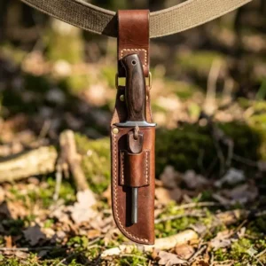 Illustration 4: A dangling style fixed blade sheath for woodsman knives featuring a ferro rod holder.