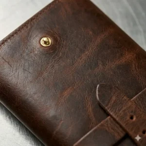 High-quality full-grain leather knife case showing the natural patina and texture.