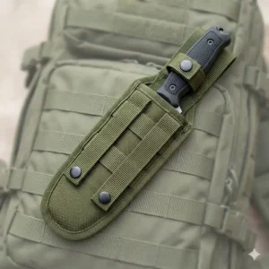 Illustration 5: Illustration of a nylon fixed blade sheath with MOLLE webbing for attachment to a backpack.