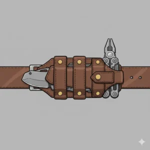 Versatile horizontal knife scabbard designed to fit both folding knives and multi-tools.