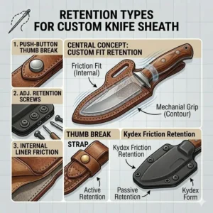 Explanation of different retention types and locking mechanisms for a knife sheath custom build.
