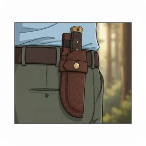 A horizontal knife scabbard with a secure thumb snap closure for added blade retention.