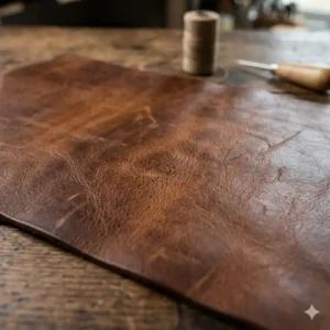 Close-up of premium vegetable-tanned leather used to create durable custom leather knife scabbards.