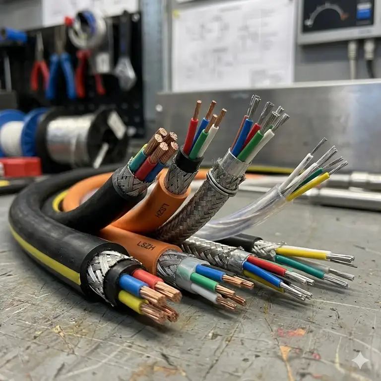 A professional showcase of various industrial cabl