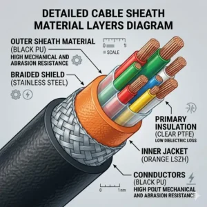 A detailed cross-section diagram highlighting the protective outer sheath material layer of a multi-core cable.