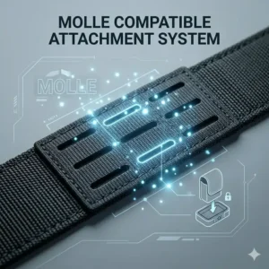 Illustration showing how to attach modular pouches using the MOLLE system on a security duty belt.